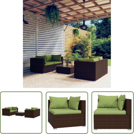 Salon de jardin 5 pcs - Canapé de jardin - Ensembles de Meubles d'exterieur - avec coussins Résine tressée Marron Chic-537864 (1/5)