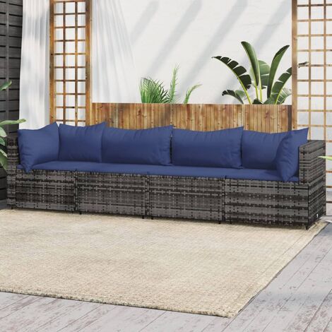 Salon de jardin 4 pcs - Canapé de jardin - Ensembles de Meubles d'exterieur - avec coussins Gris Résine tressée Chic-707087 (1/5)