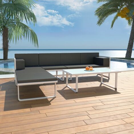 Salon de jardin 4 pcs - Canapé de jardin - Ensembles de Meubles d'exterieur - et coussins Aluminium Noir Chic-719408 (1/5)