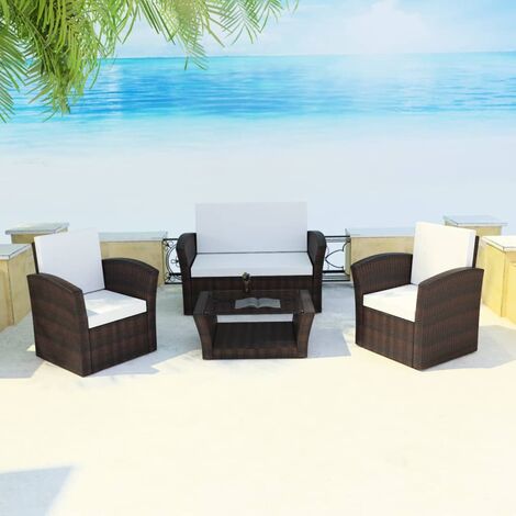 Salon de jardin 4 pcs Ensemble Table et Chaise de Jardin - avec coussins Résine tressée Marron BV455398 - BonneVie (1/5)