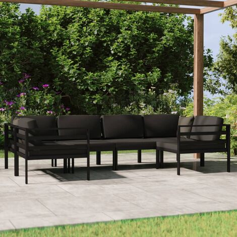 Salon de jardin 6 pcs Ensemble Table et Chaise de Jardin - avec coussins Aluminium Anthracite BV801741 - BonneVie (1/5)