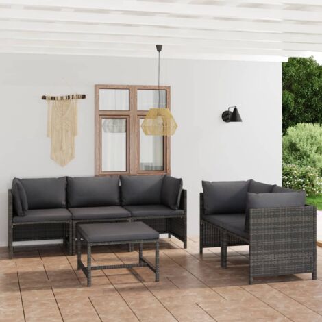 Salon de jardin 6 pcs - Canapé de jardin - Ensembles de Meubles d'exterieur - avec coussins Résine tressée Gris Chic-317362 (1/5)
