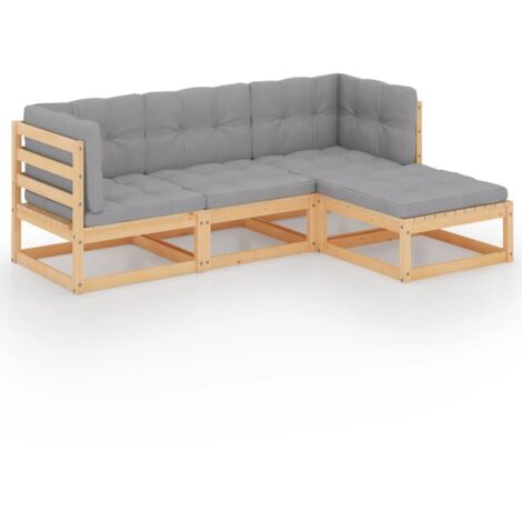 Salon de jardin 4 pcs Contemporain, Ensemble repas de jardin, avec coussins Bois de pin massif OIB3702E (1/5)