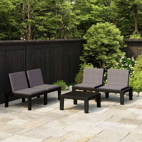 Salon de jardin 3 pcs Ensemble Table et Chaise de Jardin - avec coussins Plastique Gris BV944969 - BonneVie (1/5)