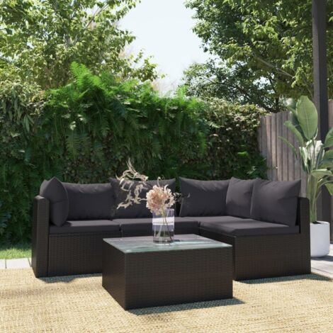 Salon de jardin 5 pcs - Canapé de jardin - Ensembles de Meubles d'exterieur - avec coussins Résine tressée Noir Chic-789154 (1/5)