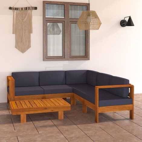 Salon de jardin 6 pcs Ensemble Table et Chaise de Jardin - avec coussins gris foncé Bois d'acacia BV380914 - BonneVie (1/5)