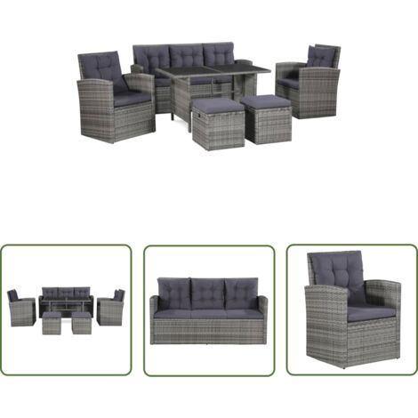 INLIFE Salon de jardin 6 pcs avec coussins Résine tressée Gris (1/5)
