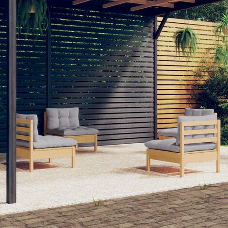 Salon de jardin 4 pcs Contemporain, Ensemble repas de jardin, avec coussins gris Bois de pin OIB4197E (1/5)