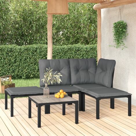 Salon de jardin 5 pcs - Ensemble Table et Chaise de Jardin - noir et gris résine tressée BV725886 - BonneVie (1/5)