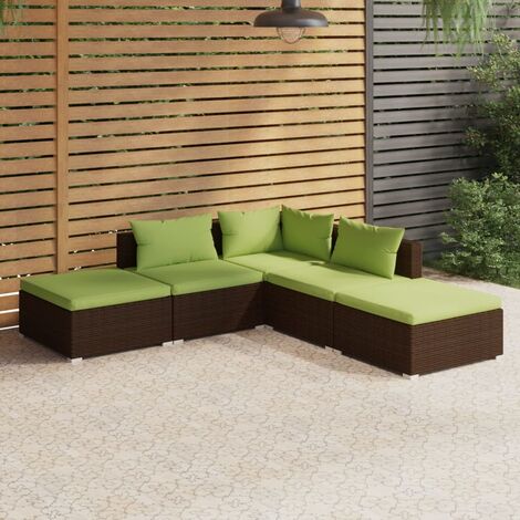 Salon de jardin 5 pcs Ensemble Table et Chaise de Jardin - avec coussins Résine tressée Marron BV775804 - BonneVie (1/5)