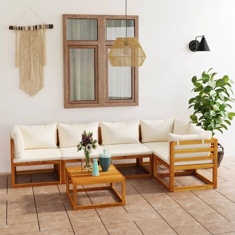 Salon de jardin 6 pcs - Canapé de jardin - Ensembles de Meubles d'exterieur - avec coussin Crème Bois d'acacia solide Chic-875338 (1/5)