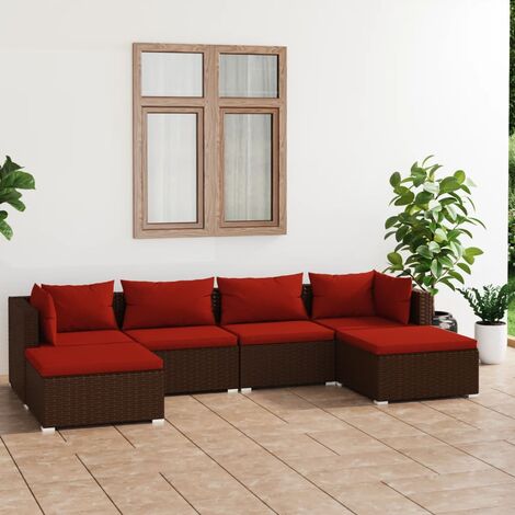 Salon de jardin 6 pcs Ensemble Table et Chaise de Jardin - avec coussins Résine tressée Marron BV122450 - BonneVie (1/5)