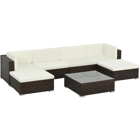 Salon de jardin 7 pcs - Canapé de jardin - Ensembles de Meubles d'exterieur - avec coussins Résine tressée Marron Chic-143387 (1/5)