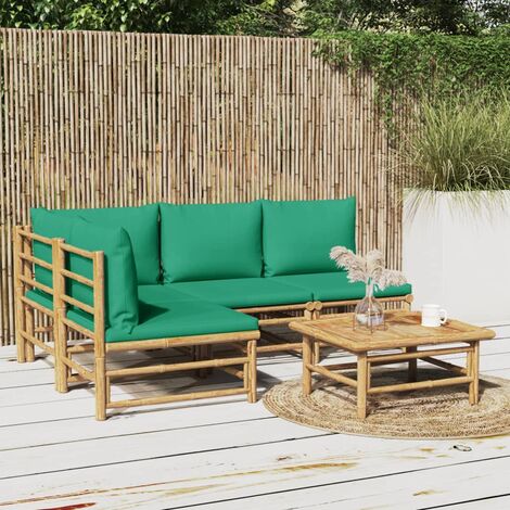 Salon de jardin 5 pcs - Ensemble Table et Chaise de Jardin - avec coussins vert bambou BV472139 - BonneVie (1/5)