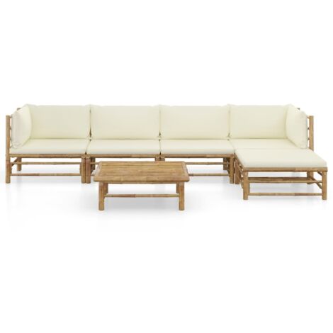 Salon de jardin 6 pcs Contemporain, Ensemble repas de jardin, avec coussins blanc crème Bambou OIB6170E (1/5)