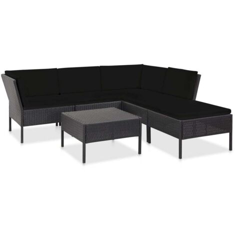 Salon de jardin 6 pcs - Canapé de jardin - Ensembles de Meubles d'exterieur - avec coussins Résine tressée Noir Chic-851631 (1/5)