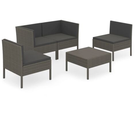Salon de jardin 5 pcs - Canapé de jardin - Ensembles de Meubles d'exterieur - avec coussins Résine tressée Gris Chic-688873 (1/5)