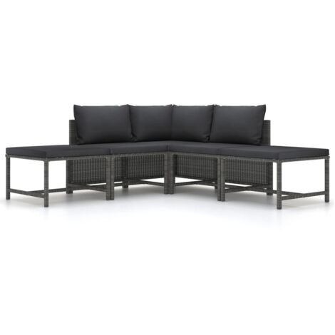 Salon de jardin 5 pcs Contemporain, Ensemble repas de jardin, avec coussins Gris Résine tressée OIB6496E (1/5)