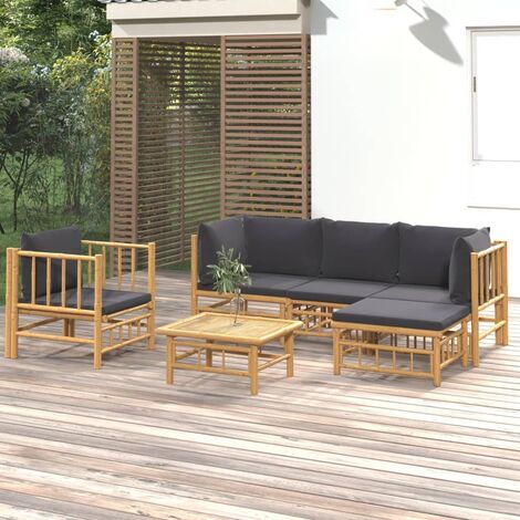 Salon de jardin 6 pcs - Ensemble Table et Chaise de Jardin - avec coussins gris foncé bambou BV694389 - BonneVie (1/5)