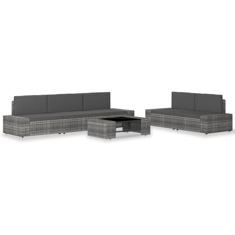 Salon de jardin 6 pcs Ensemble Table et Chaise de Jardin - Résine tressée Gris BV623915 - BonneVie (1/5)