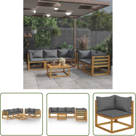 Salon de jardin 6 pcs Contemporain, Ensemble repas de jardin, avec coussin Bois d'acacia solide OIB4664E (1/5)