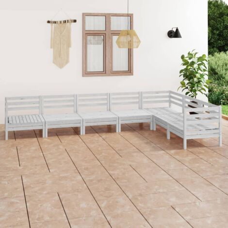Salon de jardin 7 pcs - Canapé de jardin - Ensembles de Meubles d'exterieur - Bois de pin massif Blanc Chic-515198 (1/5)