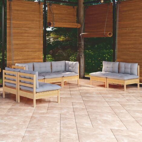 Salon de jardin 7 pcs - Canapé de jardin - Ensembles de Meubles d'exterieur - avec coussins gris Bois de pin massif Chic-594202 (1/5)