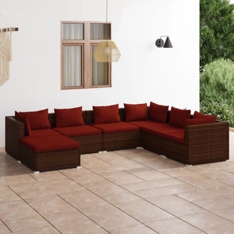 Salon de jardin 7 pcs - Canapé de jardin - Ensembles de Meubles d'exterieur - avec coussins Résine tressée Marron Chic-310092 (1/5)