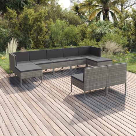 Salon de jardin 9 pcs - Canapé de jardin - Ensembles de Meubles d'exterieur - avec coussins Résine tressée Gris Chic-995405 (1/5)