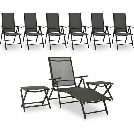 Salon de jardin 9 pcs Ensemble Table et Chaise de Jardin - Noir et anthracite BV984009 - BonneVie (1/5)