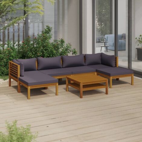 Salon de jardin 7 pcs Contemporain, Ensemble repas de jardin, avec coussin Bois d'acacia solide OIB9556E (1/5)