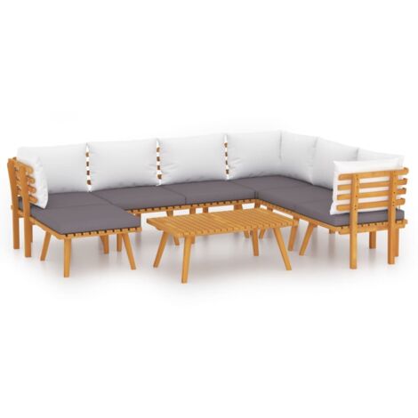 Salon de jardin 8 pcs Contemporain, Ensemble repas de jardin, avec coussins Bois d'acacia solide OIB7447E (1/5)
