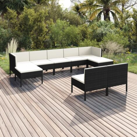 Salon de jardin 9 pcs - Canapé de jardin - Ensembles de Meubles d'exterieur - avec coussins Résine tressée Noir Chic-780570 (1/5)