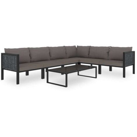 Salon de jardin 7 pcs Contemporain, Ensemble repas de jardin, avec coussins Résine tressée Anthracite OIB3081E (1/5)