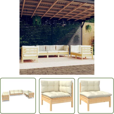 Salon de jardin 7 pcs - Canapé de jardin - Ensembles de Meubles d'exterieur - avec coussins crème Bois de pin massif Chic-984642 (1/5)