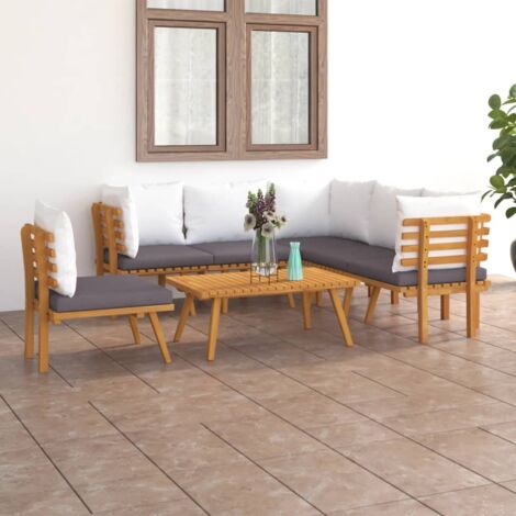 Salon de jardin 7 pcs Ensemble Table et Chaise de Jardin - avec coussins Bois d'acacia solide BV578836 - BonneVie (1/5)