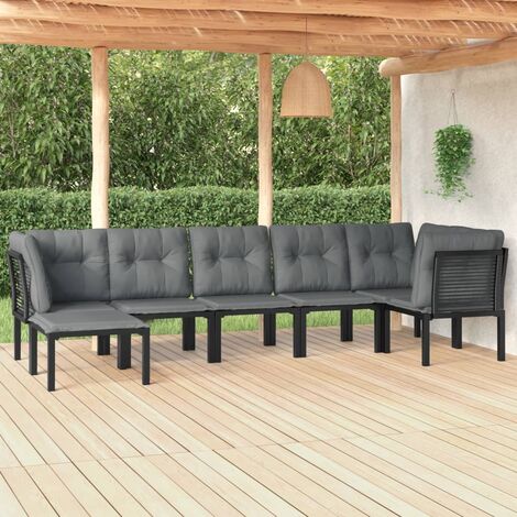 Salon de jardin 7 pcs - Ensemble Table et Chaise de Jardin - noir et gris résine tressée BV644380 - BonneVie (1/5)