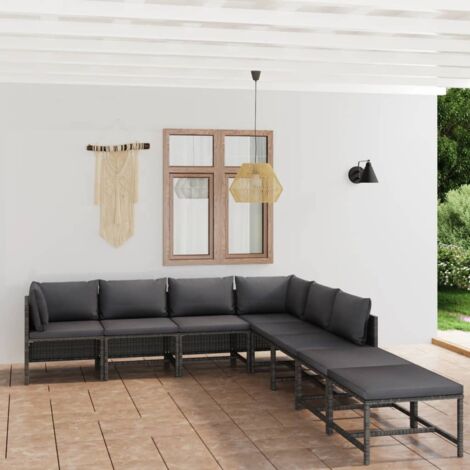 Salon de jardin 8 pcs Contemporain, Ensemble repas de jardin, avec coussins Résine tressée Gris OIB8219E (1/5)