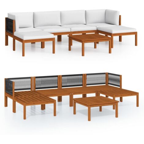 Salon de jardin 7 pcs Contemporain, Ensemble repas de jardin, avec coussins Crème Bois d'acacia solide OIB9822E (1/5)