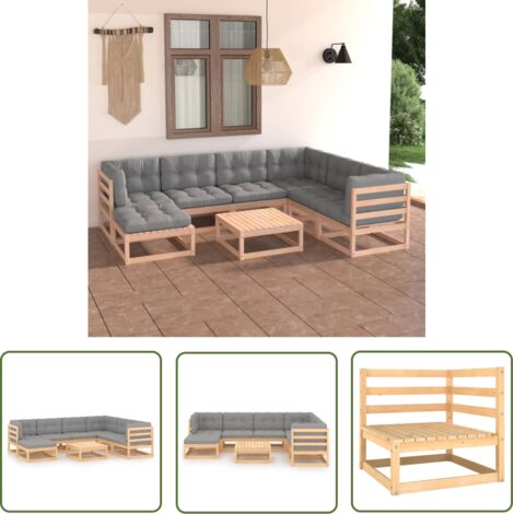 Salon de jardin 8 pcs Contemporain, Ensemble repas de jardin, avec coussins Bois de pin massif OIB4652E (1/5)