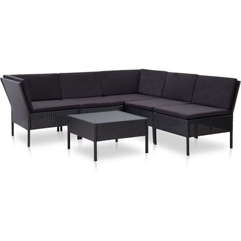 Salon de jardin 6 pcs - Canapé de jardin - Ensembles de Meubles d'exterieur - avec coussins Résine tressée Noir Chic-608454 (1/5)