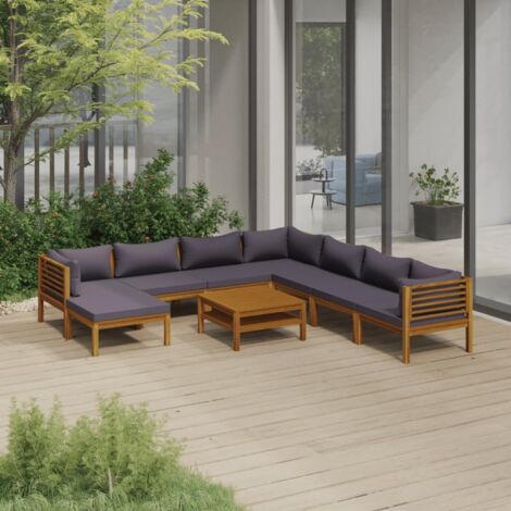 Salon de jardin 9 pcs Contemporain, Ensemble repas de jardin, avec coussin Bois d'acacia solide OIB7439E (1/5)