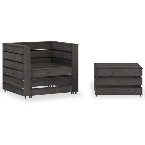 Salon de jardin palette 2 pcs - Canapé de jardin - Ensembles de Meubles d'exterieur - Bois de pin imprégné de gris Chic-107385 (1/5)