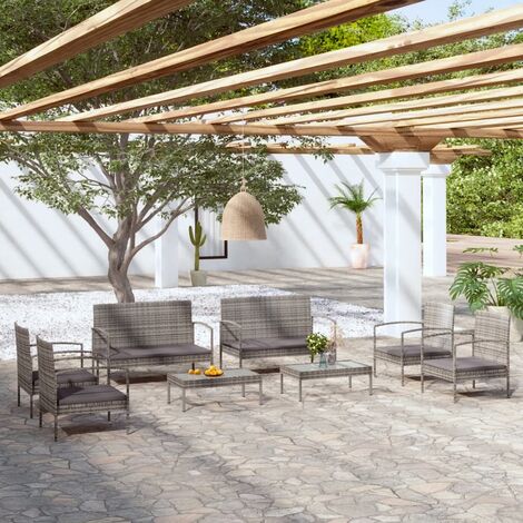 Salon de jardin 8 pcs - Canapé de jardin - Ensembles de Meubles d'exterieur - avec coussins Résine tressée Gris Chic-493931 (1/5)