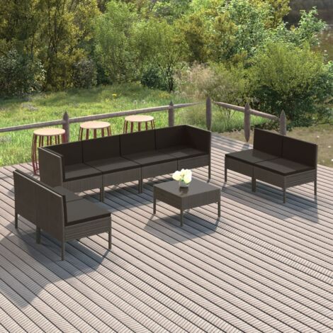 Salon de jardin 9 pcs - Canapé de jardin - Ensembles de Meubles d'exterieur - avec coussins Résine tressée Gris Chic-871244 (1/5)