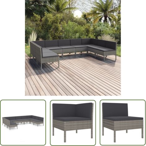 Salon de jardin 9 pcs - Canapé de jardin - Ensembles de Meubles d'exterieur - avec coussins Résine tressée Gris Chic-740785 (1/5)