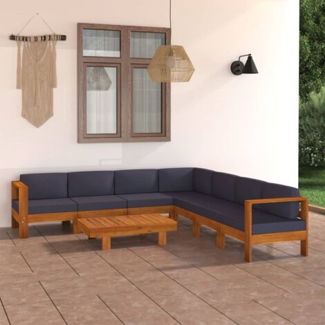 Salon de jardin 8 pcs Ensemble Table et Chaise de Jardin - avec coussins gris foncé Bois d'acacia BV771557 - BonneVie (1/5)