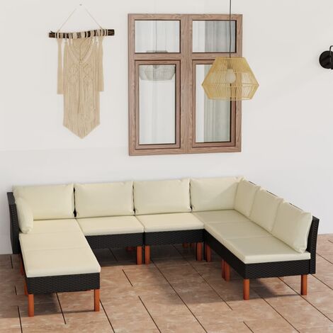 Salon de jardin 8 pcs Ensemble Table et Chaise de Jardin - avec coussins Résine tressée Noir BV937514 - BonneVie (1/5)