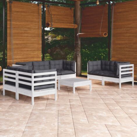 Salon de jardin 8 pcs Ensemble Table et Chaise de Jardin - avec coussins Bois de pin massif BV833022 - BonneVie (1/5)