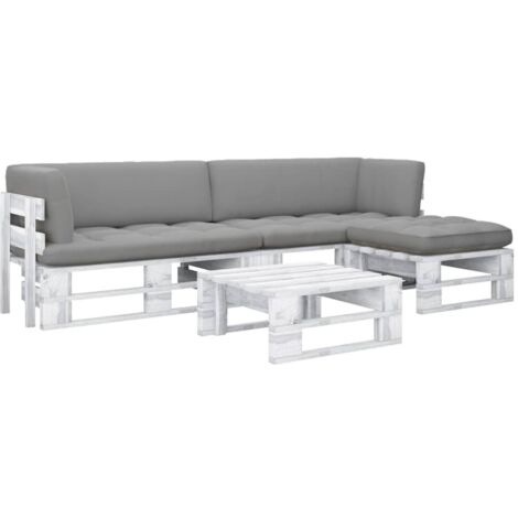 Salon de jardin palette 4 pcs - Canapé de jardin - Ensembles de Meubles d'exterieur - et coussins Pin imprégné de blanc Chic-513741 (1/5)